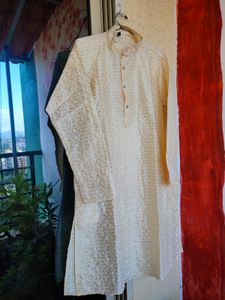 Chikankari Textured Full Yellow Kurta