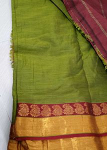 Traditional Soft Cotton Green &amp; Maroon Saree