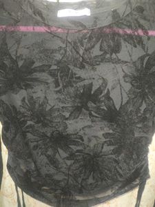 Black Mesh Top With Cinched Waist🪐