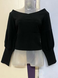 Pintrest Balloon Sleeves Black Off-Shoulder Top