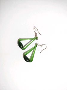 Green Geometric Drop Earrings