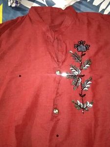 Embroidered Red Kurti Top