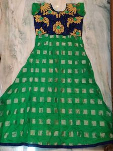 Green & Navy Embroidered Anarkali Dress