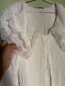 Korean White Ruffle Collar Top