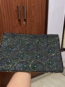 Black Sequence Zip Pouch Clutch