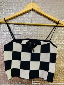 Checkered Knit Cami Top