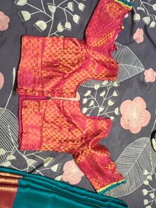 Teal &amp; Gold Saree with Blouse