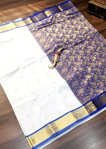 Elegant White &amp; Blue Saree