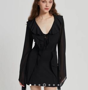 Black Ruffled Chiffon Mini Dress