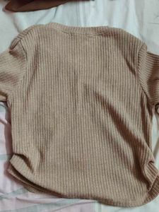 Khaki V Neck Full Sleeve Top