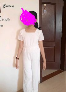 White Textured Jumpsuit With Matching Clip