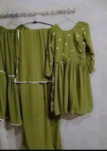 Olive Green Embroidered Garara Kurti with Dupatta