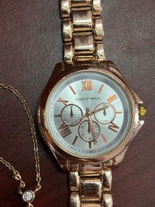 Rose Gold Watch &amp; Necklace Set