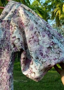 Purple Floral Smocked Peplum Top