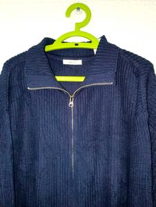 OLD MONEY Navy Knit Zip Cardigan