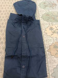 Hooded Longline Shirt With Flap Pockets.