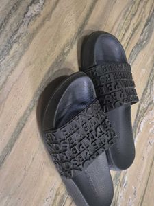 Men Red Tape Black Slides