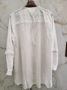 White Ruffle Button Down Tunic