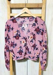 Floral Print Light Brown Cotton Top Size-36-38