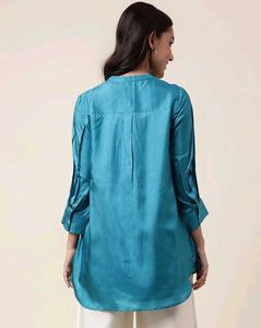 Fabindia | Teal Silk Pintucks Tunic