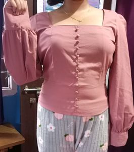 Solid Dusty Pink Cuffed Sleeves Top