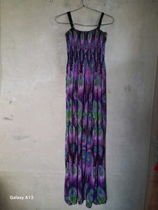 Peacock Print Maxi Dress