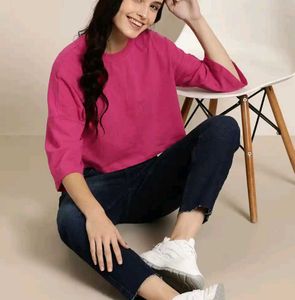 Drop Shoulder Pink Casual Top