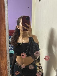 Black Sheer Net Sleeves Top