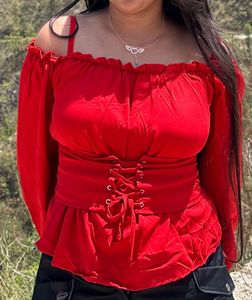 RED CORSET OFF SHOULDER TOP