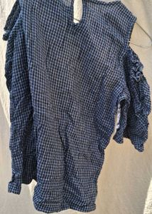 Cold Shoulder Plaid Top