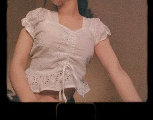 White Crochet Korean Top