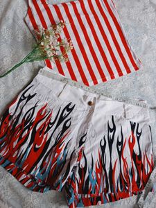 Flame Print Short With Top Cord Set