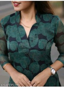 Elegant Green Leaf Print Kurti