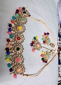 Royal Multicolor Kundan Choker Set with Maangteeka