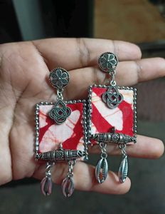 Red And Silver Earrings