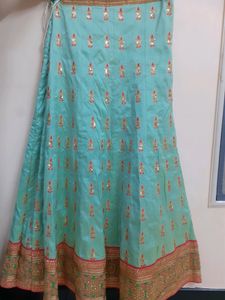 Pista Green Pink Bridal Lehenga Semi Stitched