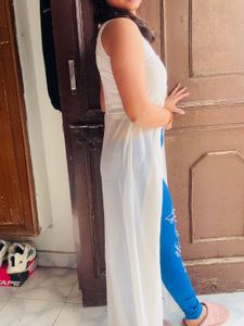 White Tunic &amp; Blue Printed Leggings