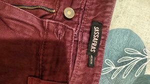 Maroon Wide Leg Slit Jeans