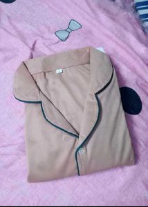 Tan Pajama Top with Green Trim