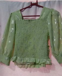 Green Sheer Ruched Top