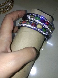 Violet Lak Glass, Studded Beaded Bangles Set of 2