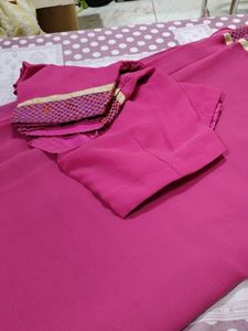 Dark Carrot Pink Colour Saree With Blouse