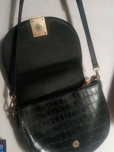 Black Croc Embossed Saddle Bag