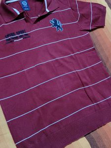 Spunk Men Red Striped Cotton Polo Tshirt