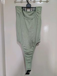 Green Ribbed Bodysuit Top