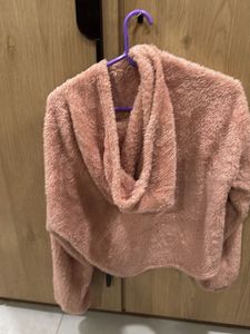 Pink Fuzzy Cropped Hoodie