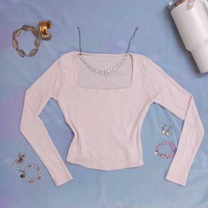 Pink Square Neck Long Sleeve top