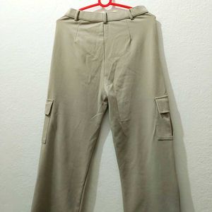 Beige Wide-Leg Cargo Pants