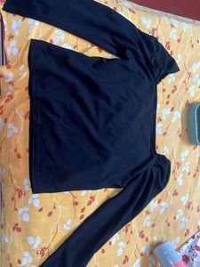 Shein Heart Shape Neck Chic Black Long Sleeve Top