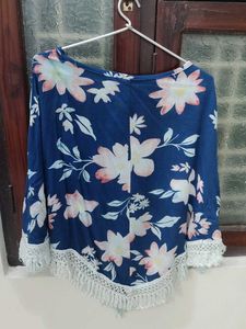 Blue Floral Cape Style Top